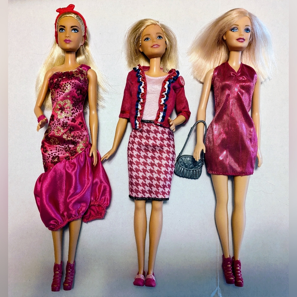 Lot of 3 Redressed Barbies in Pink